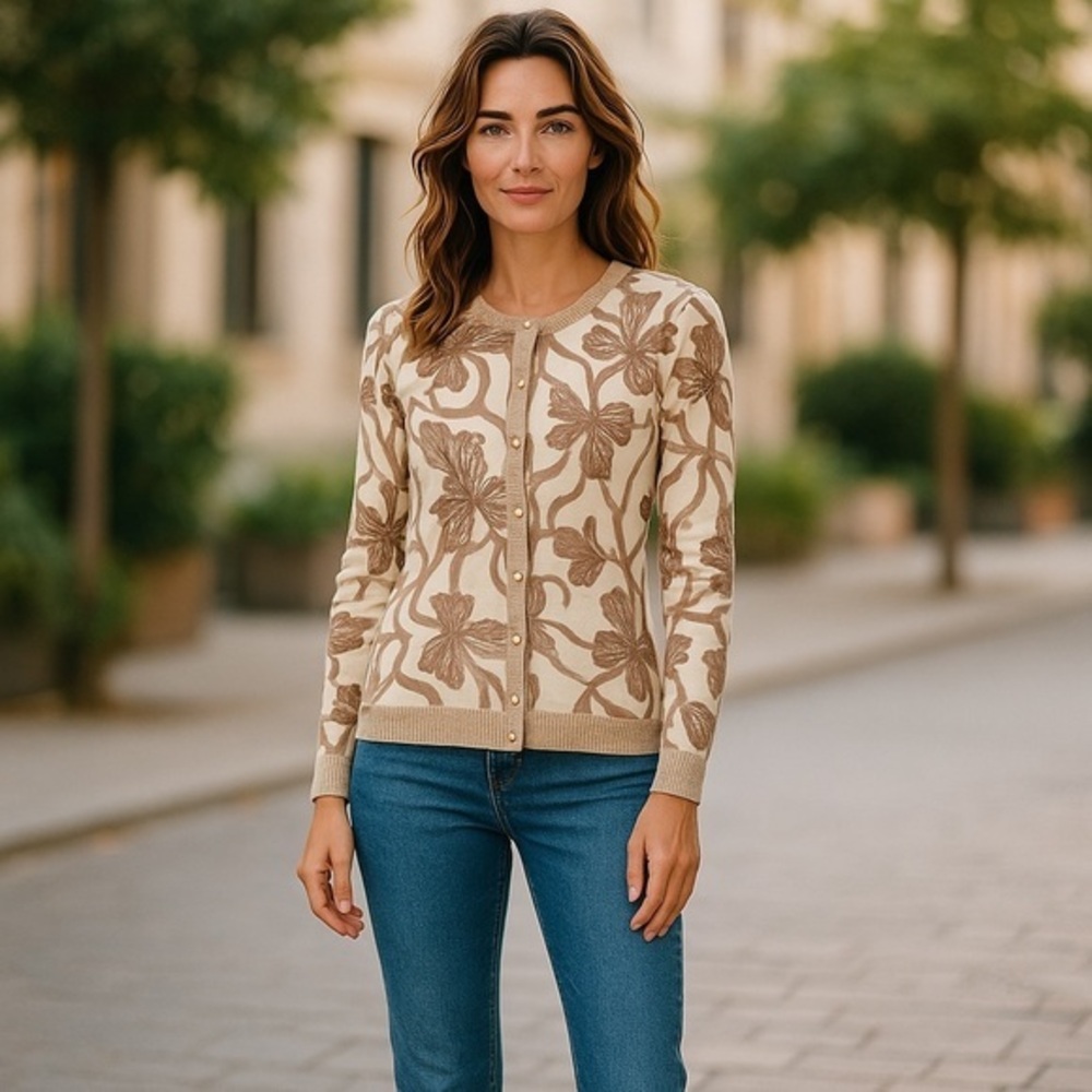 Blumarine Ivory/Beige/Gold Bow Cardigan - Size XS (Estimated) Holiday